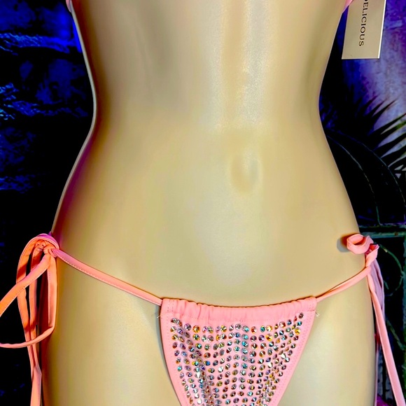 2piece Pink Rave Rhinestone Bikini - Picture 4 of 7